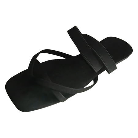 

Ediodpoh Ladies Summer Casual Simple Solid Colour Clip Toe Flat Bottom Large Size Square Head Over Foot Sandals Sandals for Women Black 8(40)