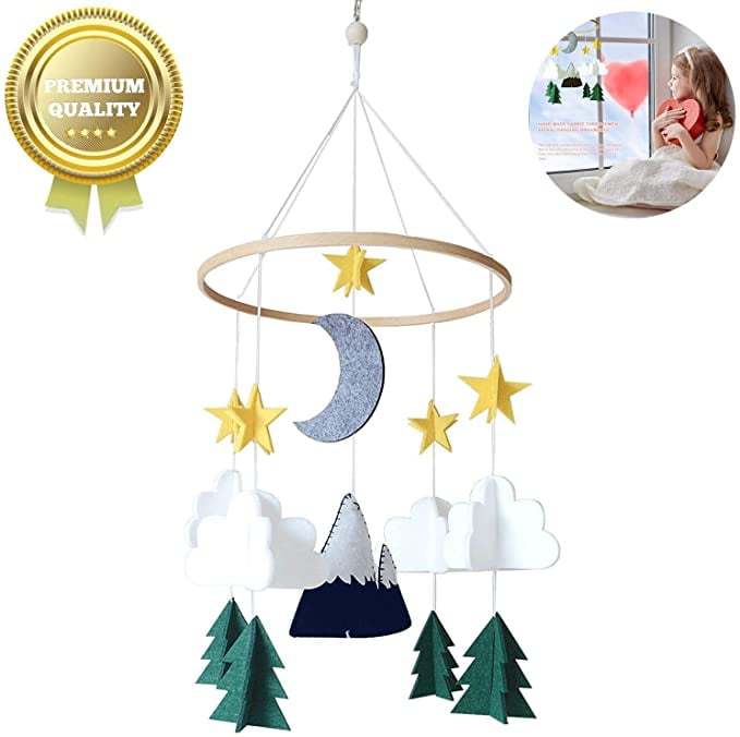 Baby Crib Mobile Hanging Ornament 3D Starry Clouds Nursery Bed Ornament Baby Shower Girls/Boys Felt Ceiling Decor