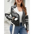 thumbnail image 2 of Giolshon Women's Plus Size Faux Leather Jacket Graffiti Studded Rivet Punk Floral Moto Biker Coat, 2 of 4