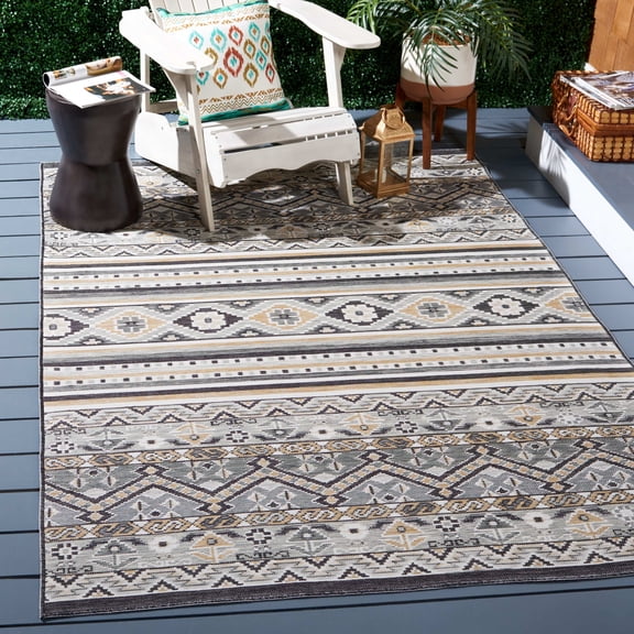 SAFAVIEH Sunrise Katie Floral Reversible Indoor/Outdoor Area Rug, Grey/Beige Black, 8' x 10'