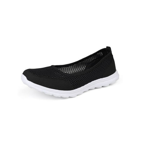 

UKAP Womens Flats Mesh Walking Shoes Slip On Comfort Shoe Lightweight Casual Sneakers Women Loafers Hollow Out Comfortable Black 7