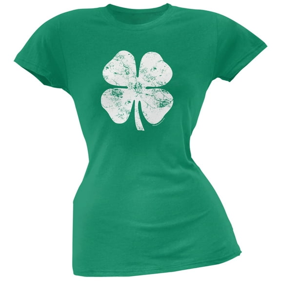 Large Distressed Shamrock Kelly Soft Juniors T-Shirt - X-Large