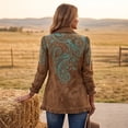thumbnail image 5 of Womens Fall Jackets Vintage Paisley Print Long Sleeve Button Down Ruffle Trim Fashion Streetwear Outerwear Tops, 5 of 6