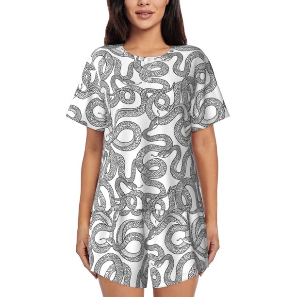 Fotbe Snake Conjunto de Pijama Estampado para Mujer, 2 Piezas, Ropa de Dormir con Camiseta de Manga Corta y Shorts Suaves-3X-Large