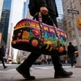 thumbnail image 3 of Hippie Van Quilted Duffle Bag, Boho Travel Weekender Bag with Adjustable Strap, Retro Style for Everyday Travel (#03, Medium (16"x8"x8")), 3 of 8