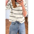 thumbnail image 3 of Women's Striped Ribbed Knit Sweater – Casual Half Sleeve Round Neck Summer Tee, XL, 3 of 6