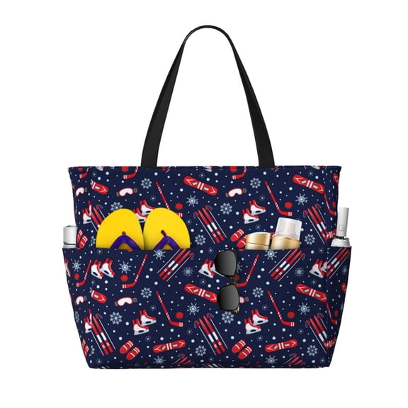 Kuqiui Winter Skiing Snowflakes Print Beach Pool Bags Tote for Women Ladies Large Gym Tote Carry On Bag for Weekender Travel Waterproof