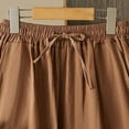 thumbnail image 6 of POROPL Womens Shorts,Cotton Linen Elastic Waist Drawstring Lace Trim Shorts with Pockets,Khaki, 6 of 8