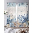 thumbnail image 3 of Coastal Sheer Curtains 2 Panels Set Ocean Blue Beige Starfish Shells Leaves Wood Grain Sheer Window Curtains Light Filtering Rod Pocket Voile Drapes for Bedroom Living Room 52"X108", 3 of 8