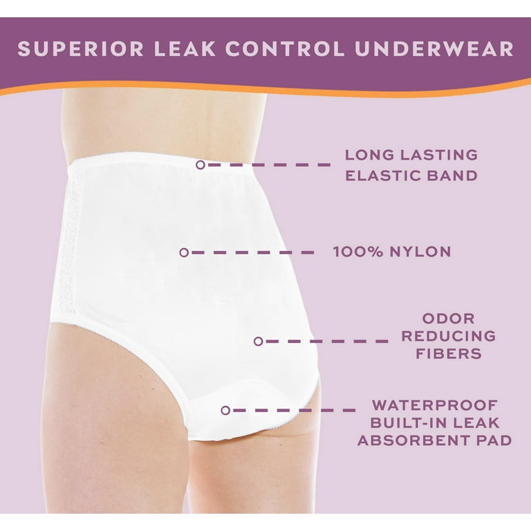 Wearever Women's Incontinence Underwear Nylon and Lace Bladder Control  Panties, Washable Reusable 6-Pack