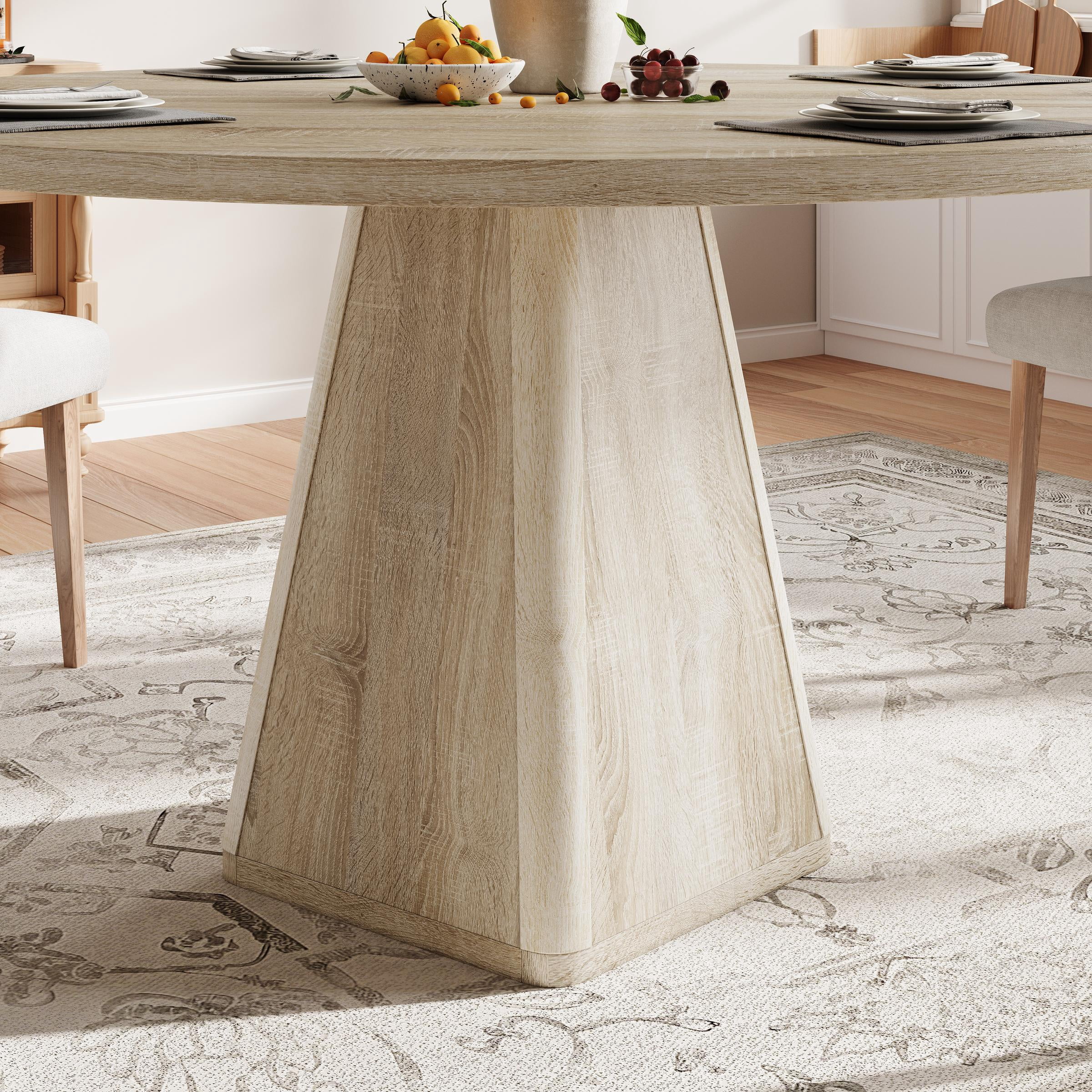 Round Dining Table for 6, LEGAHOME 47in Kitchen Dining Table with 0.7in Thick Tabletop, Wood Circle Pedestal Table for Dining Room, Natural Wood(Only Table)