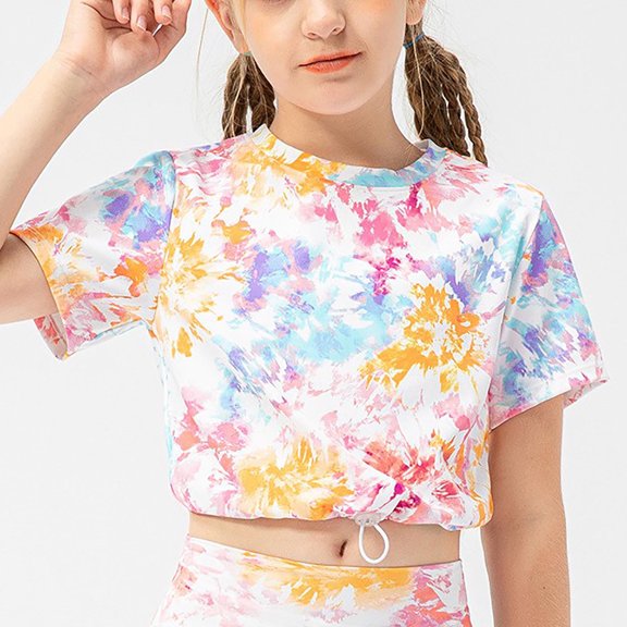 Kids Girls Boys Crew Neck Crop Tops Kids T-Shirts Summer Basic Short Sleeve Tee Pink 5-6 Years