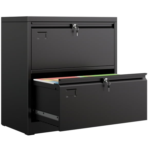 GangMei Black Metal Lateral File Storage Cabinet with 2 Individual Locks, Wide 2 Drawer File Box for Home Office, Steel File Cabinet for Legal/Letter, Assembly Required, Black