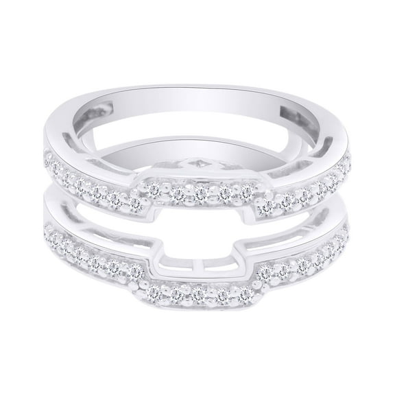 Round Shape White Cubic Zirconia Enhancer Guard Ring 10k White Gold Ring Size - 11.5