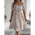 thumbnail image 2 of EASYBRA Women Floral A Line Dress Square Neck Short Sleeve Ruffle Waist Summer Midi Dress, 2 of 7