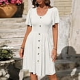 thumbnail image 2 of Staron Robes Décontractées pour Femmes en Liquidation à Moins de 10 $ Robe à Boutons Col en V à Étages Robe Décontractée de Printemps Ligne A Plissée Fluide Longueur Genou, 2 of 7