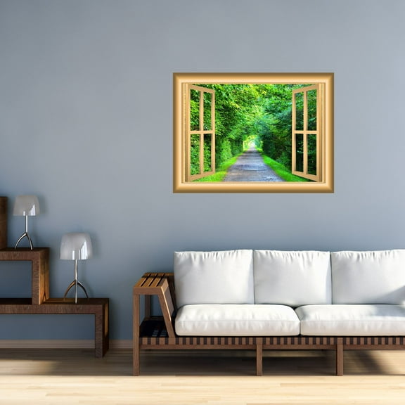 VWAQ 3D Forest Wall Decals Scenic Window Frame Mural Peel and Stick Vinyl Stickers - NW50 (24"H X 30"W)