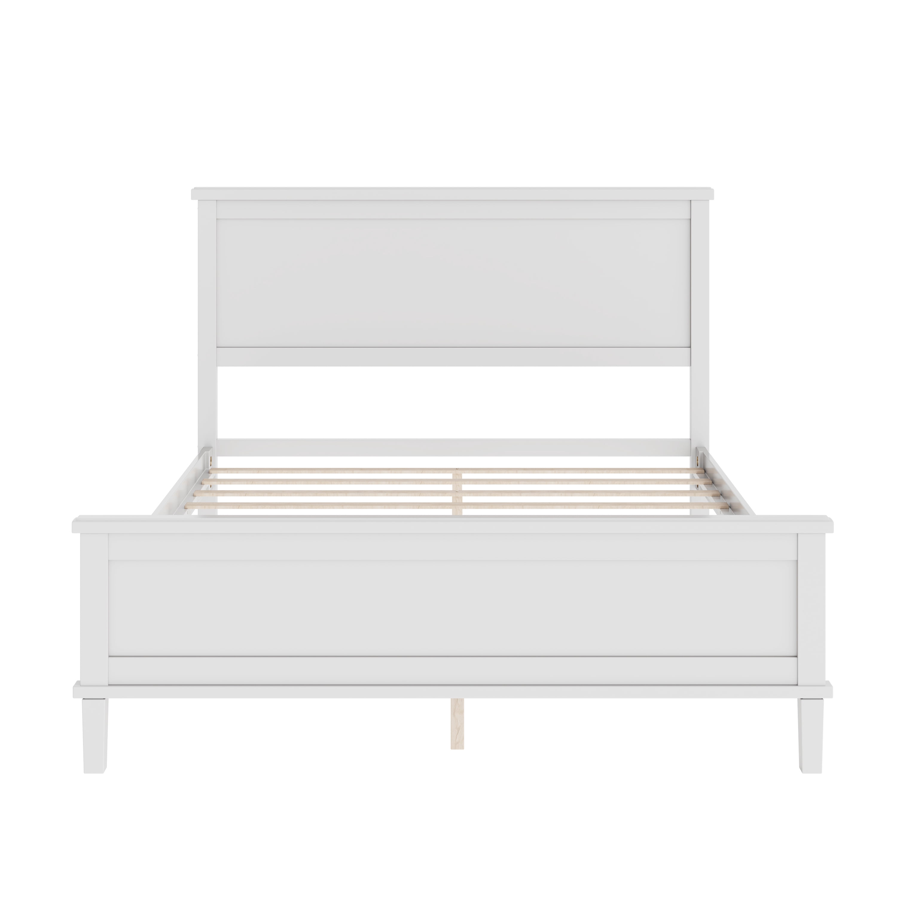 Harper & Bright Designs Full Size Platform Bed, Mid-Century Wooden Bed Frame with Headboard and Tapered Legs for Bedroom, White