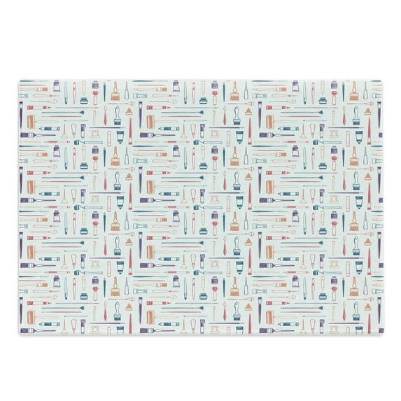 Hobby Cutting Board, Painting Equipment in Outline Style Art Supplies Pattern Tubes and Brushes, Decorative Tempered Glass Cutting and Serving Board, in 3 Sizes, by Ambesonne