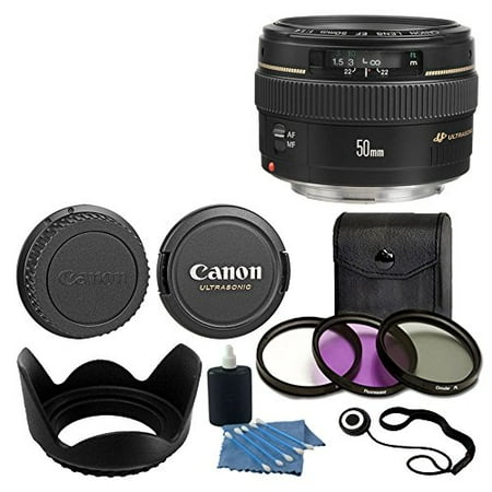 Canon EF 50mm f/1.4 USM Standard & Medium Telephoto Lens for Canon SLR Camera With 3 Piece Filter Kit (UV-CPL-FLD) + Lens Cleaning