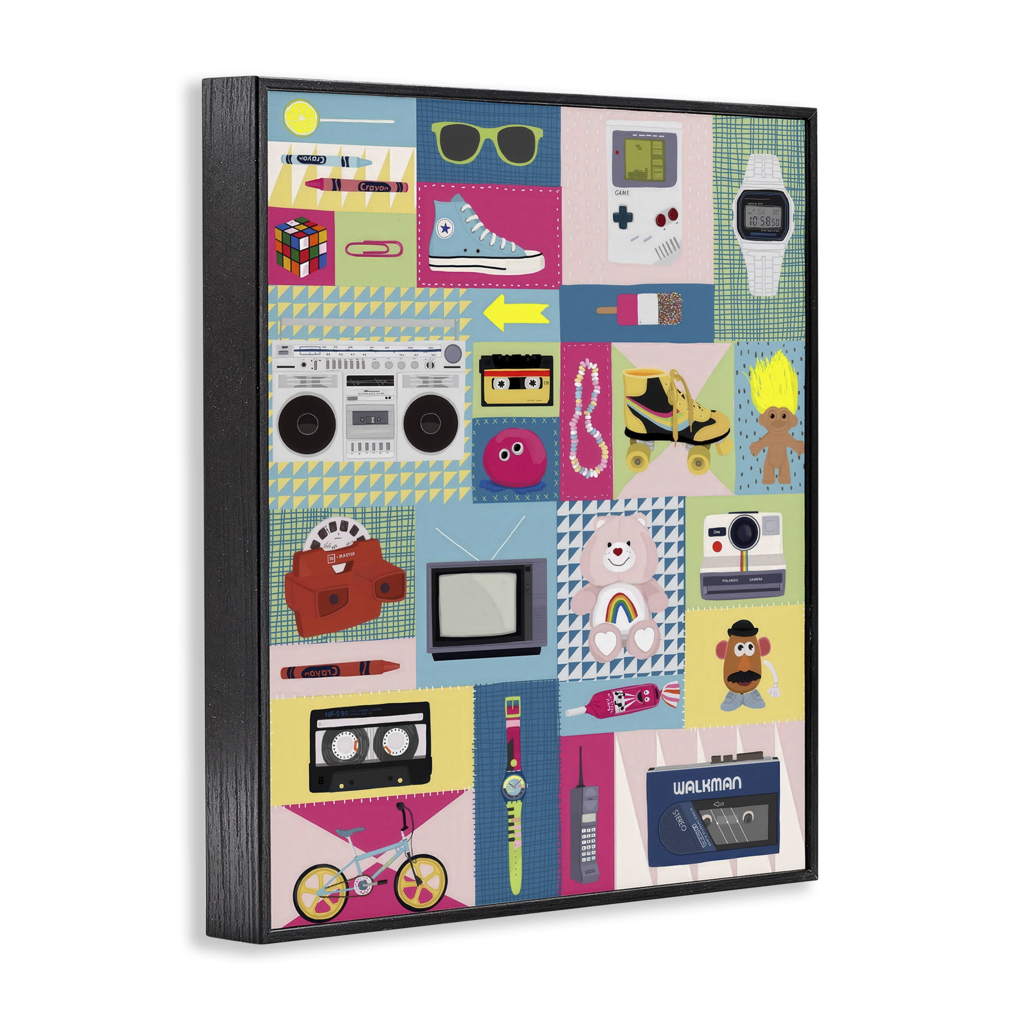 Stupell Industries Retro 80's Patchwork Collection Black Framed Giclee Art, design by Hanna Melin