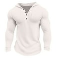 thumbnail image 3 of Momasggi Mens Waffle Knit Hoodies Casual Long Sleeve Drawstring Hooded Sweatshirt Slim Fit Muscle Hoodie Quarter Button Pullover Tops White 2XL, 3 of 6