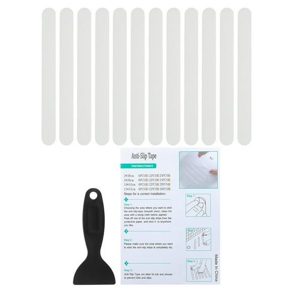 Bathtub Non Slip Stickers 7.87x0.79 Inch, 12 Pack Stickers with Adhesive Decals Scraper for Bath Tub Shower, Clear