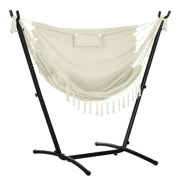 Outdoor Garden Accessories, Patio Hammock Chair with Stand, Outdoor Hammock Swing Hanging Lounge Chair with Side Pocket and Headrest, Cream White, White Garden Accessories