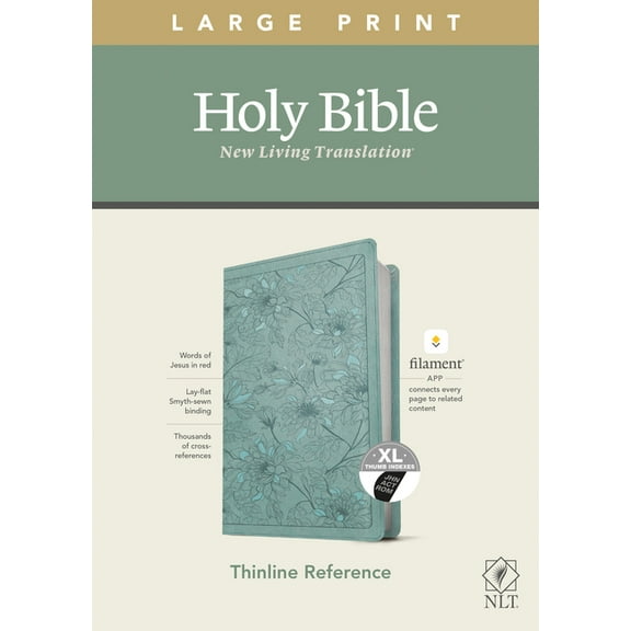 NLT Large Print Thinline Reference Bible, Filament Enabled Edition (Red Letter, Leatherlike, Floral/Teal, Indexed), (Hardcover)