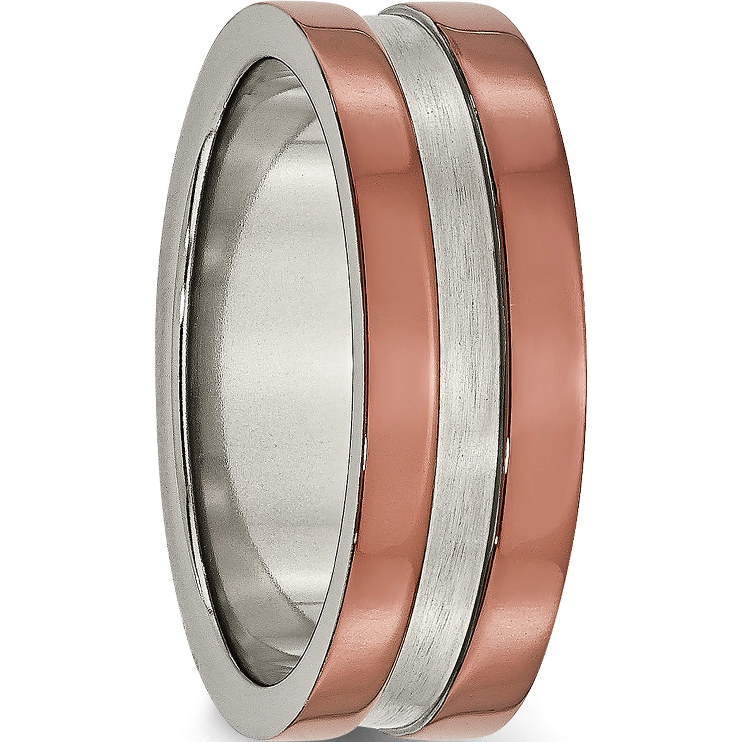 Jewelry Adviser Rings Titanium Grooved Edge 8mm Brown IP-plated Brushed/Polished Band