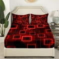 thumbnail image 3 of YST Geometry Kids Sheet Set King Size,Red Neon Light Black Sheets Geometric Grid Lines Bed Sheets Set,Modern Abstract Gradient Cubes Bed Set For Boys Girls Adults, 3 of 7