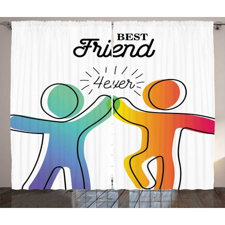 Best Friend Curtains 2 Panels Set, Ombre Colors Best Friend Forever High Five, Window Drapes for Living Room Bedroom, 108