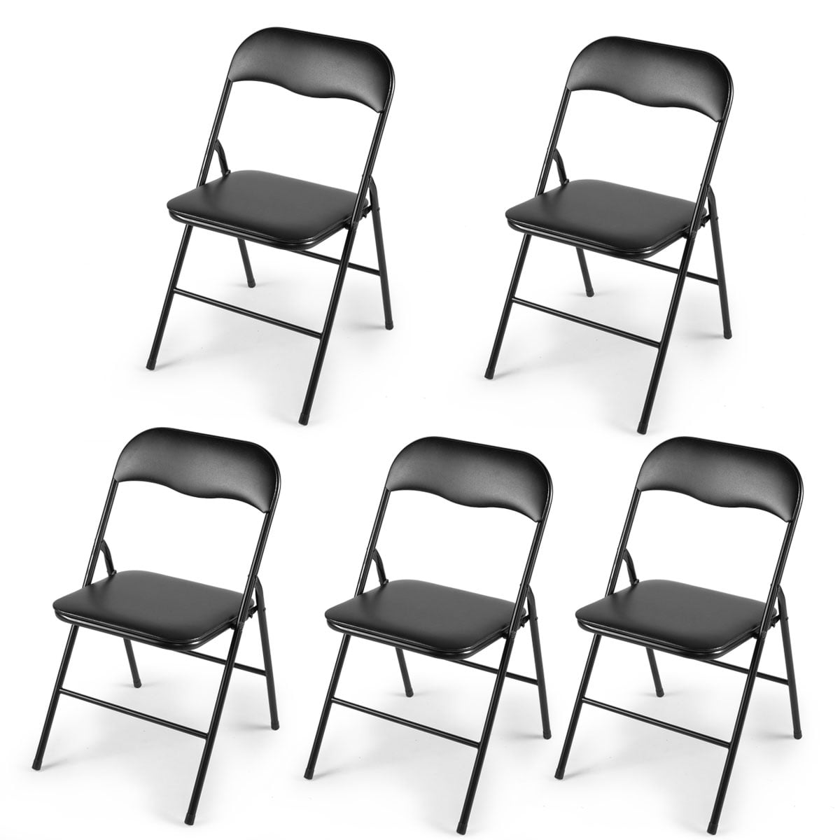 New 5 Pcs Commercial Wedding Quality Stackable Plastic Folding Chairs Black 