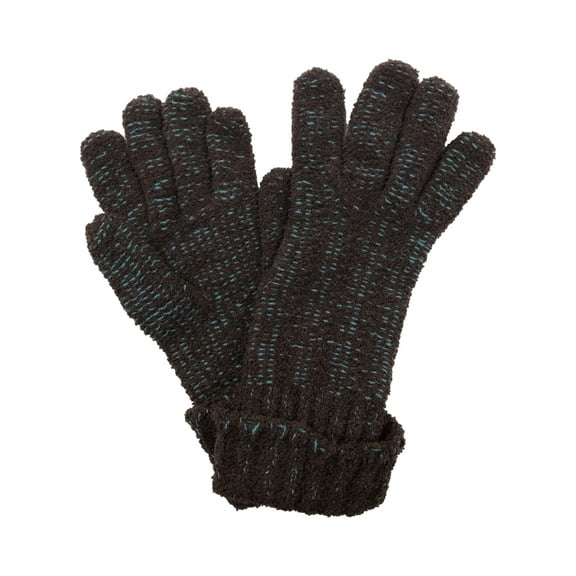 Fownes Womens Soft Chocolate Brown & Teal Blue Cuffed Knit Gloves