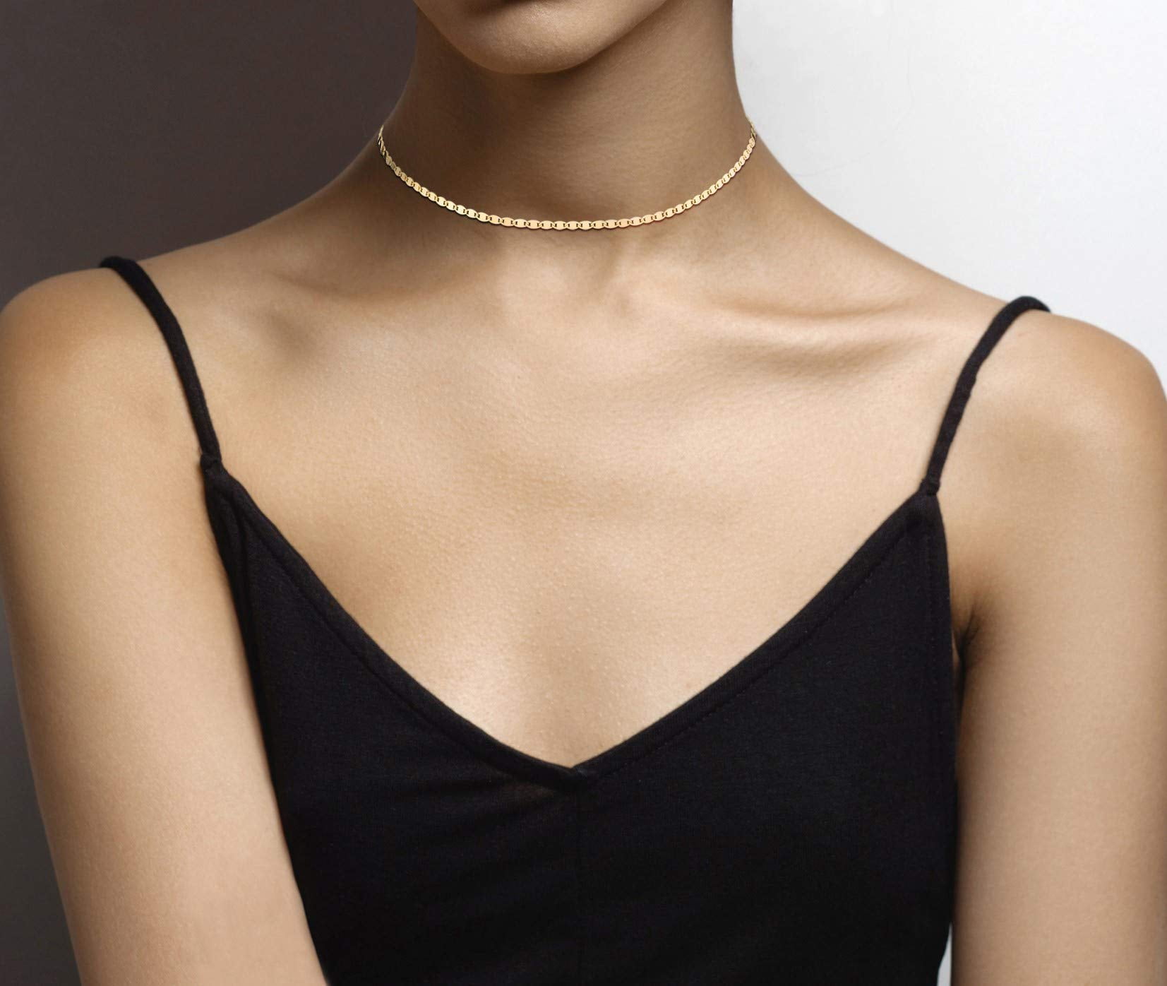 Miabella 18K Gold Over 925 Sterling Silver Figaro, Beaded Singapore, Sparkle, Cuban Link Chain, Adjustable Choker Necklace for Women Made in Italy (Sparkle, Length 13+2 Inches)