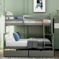 thumbnail image 2 of Euroco Modern Solid Wood Convertible Twin over Full Kids Bunk Bed Frame with Ladder, White, Gray, 2 of 10