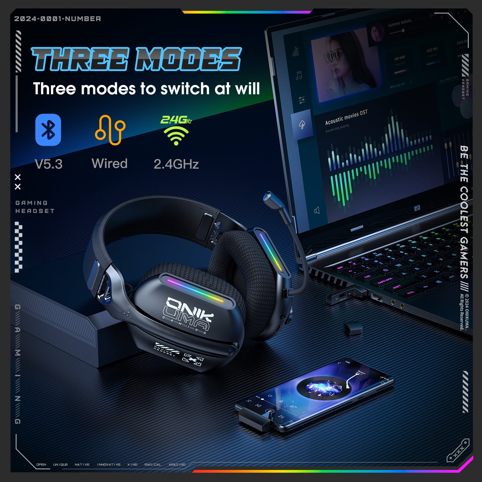 GT808 Wireless Gaming Headset Active Noise Cancellation Overhead Bluetooth Earphones 2.4G With Microphone For Computer And Mobile Device
