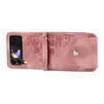 thumbnail image 4 of Jiahe Cover for Samsung Galaxy Z Flip 3, Wallet Case with Card Slot,Embossde Flower PU Leather Folding Clasp Purse Shockproof with Shoulder Strap Full Body Protection Cover, pink, 4 of 8