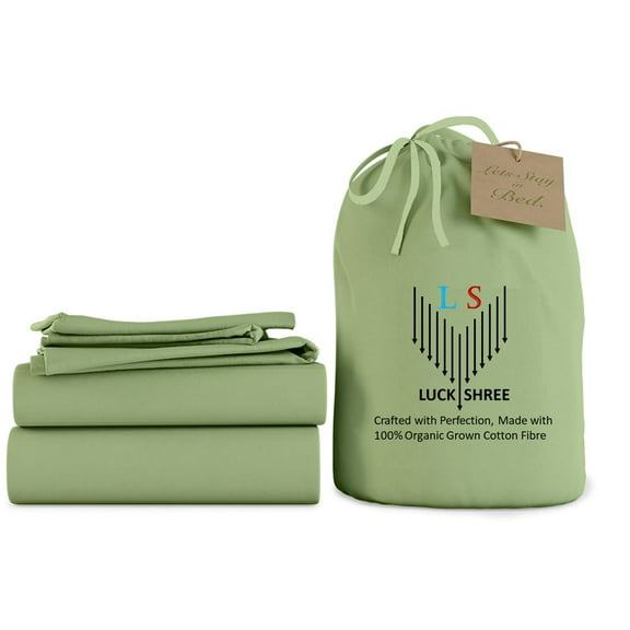 Queen Size Organic Cotton Sheet Set- 100% Organic 1000-Thread-Count Long Staple Cotton - 15" Deep Pockets 1000TC Organic Sheets - Sage