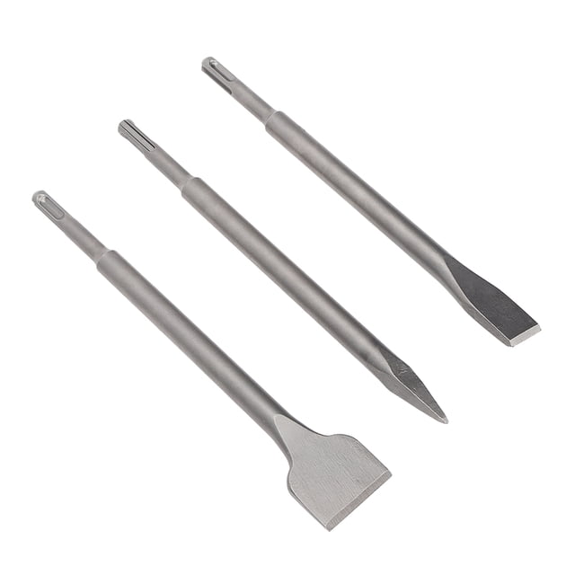 3Pcs Chisels Set Round Shank Tip Flat Widen Alloy Steel Chisels for Concrete Stone Brick Tile