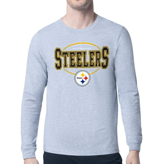 Men's Starter Heather Gray Pittsburgh Steelers Team Track Graphic Long Sleeve T-Shirt