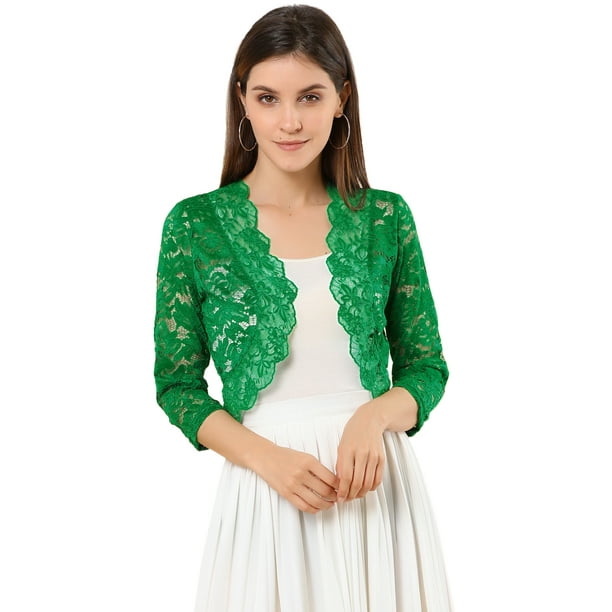 Dde San Patricio Cárdigan Toreras Top De Encaje Floral Transparente Man3/4 Elegante PaMujer Verde M