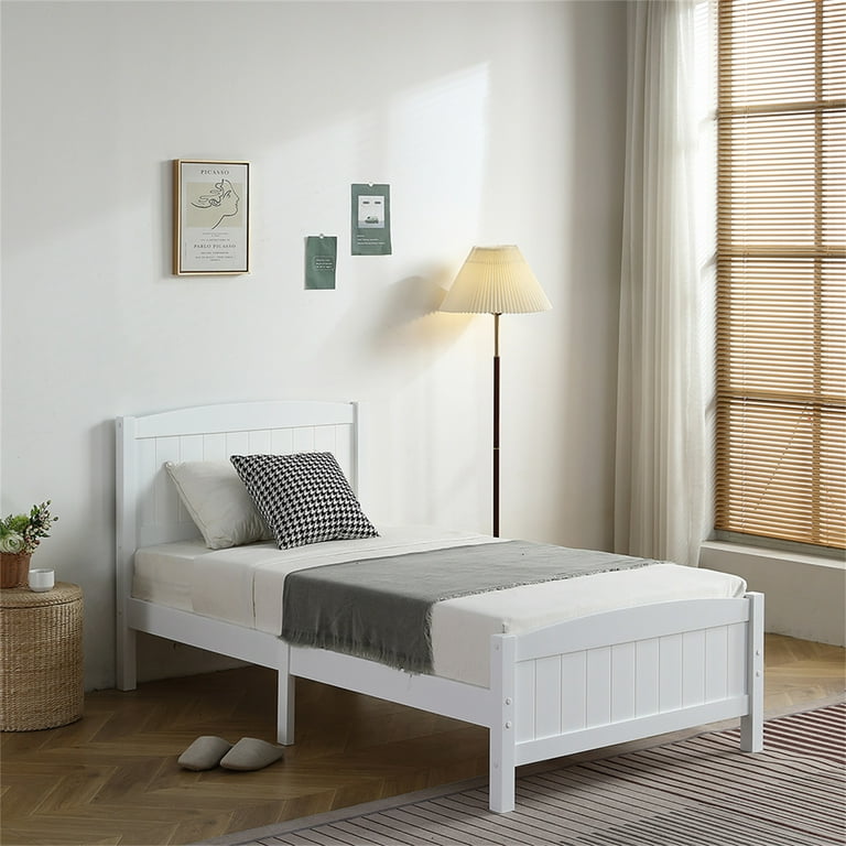 White wooden king single bed discount
