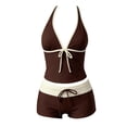thumbnail image 4 of EliteGoogv Bikini Sets For Girls Tie Front Strappy Polka Dot Two Piece Swimsuit Summer Beachwear Coffee, 4 of 6