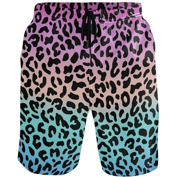 Men's Leopard Grain Swim Trunks Swimming Beach Surfing Board Shorts Swimwear Quick Dry Mesh Lining Bathing Suits with Pockets