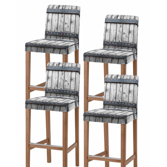 Grey Wood Grain Bar Stool Covers Set of 4, Country Vintage Barn Door Rustic Lodge Stretch Washable Bar Chair Covers with Backs, Removable Pub Counter Height Chair Cover for Kitchen Dining Room Cafe