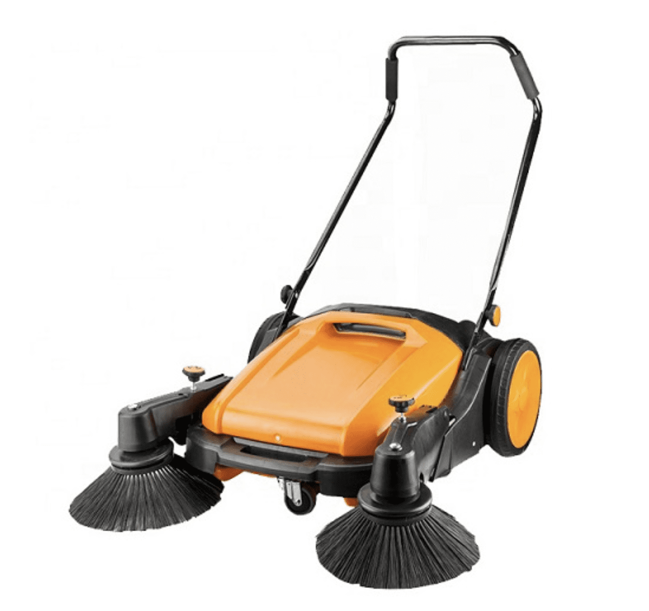 Industrial Floor Sweeper with Dual Side Brooms, 37" Walk-behind Outdoor and Indoor Twin Sweeper, 38,000 square feet per hour, 12 gal waste container