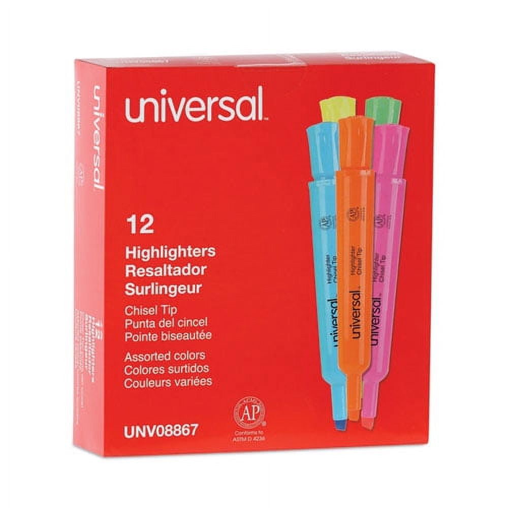 Desk Highlighters, Assorted Ink Colors, Chisel Tip, Assorted Barrel Colors, Dozen | Bundle of 10 Sets