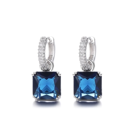 14K White Gold Plated Sapphire Drop and Dangle Huggie Hoop Earring