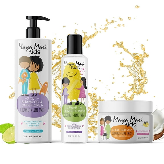 Maya Mari Kids - Curly Hair Kids Must Have 3-Piece Set - Kids 2-in-1 Shampoo and Conditioner, Curl Cream, and Leave-In Conditioner